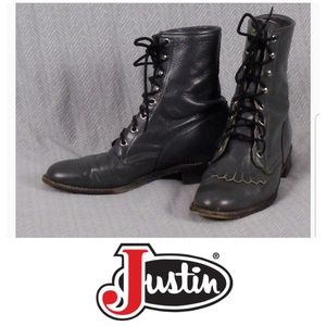 Grey Justin Lace up Ropers, Size 6.5